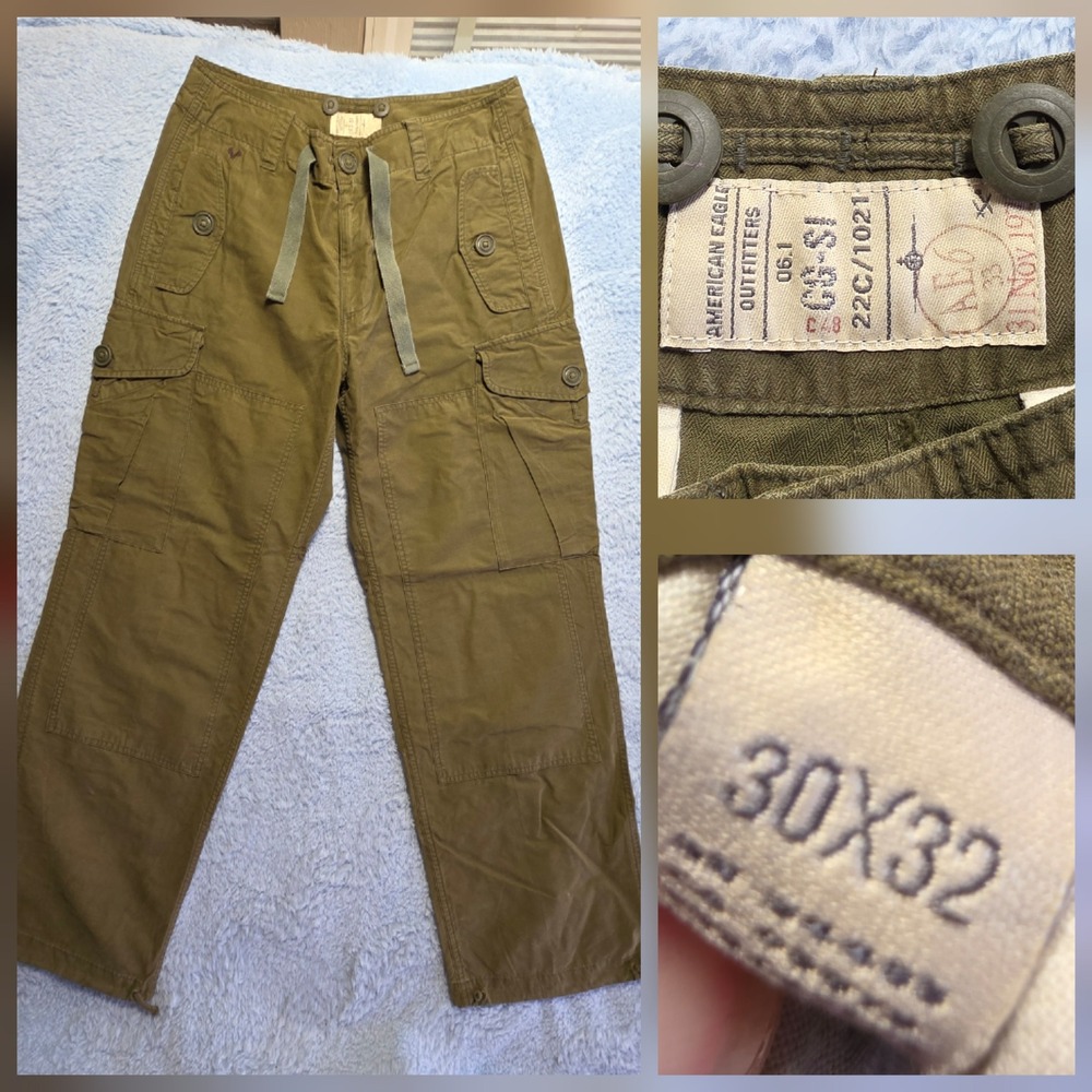 VTG Y2k American Eagle Outfitters Men's 30x32 Olive Green Cargo Pants Utility